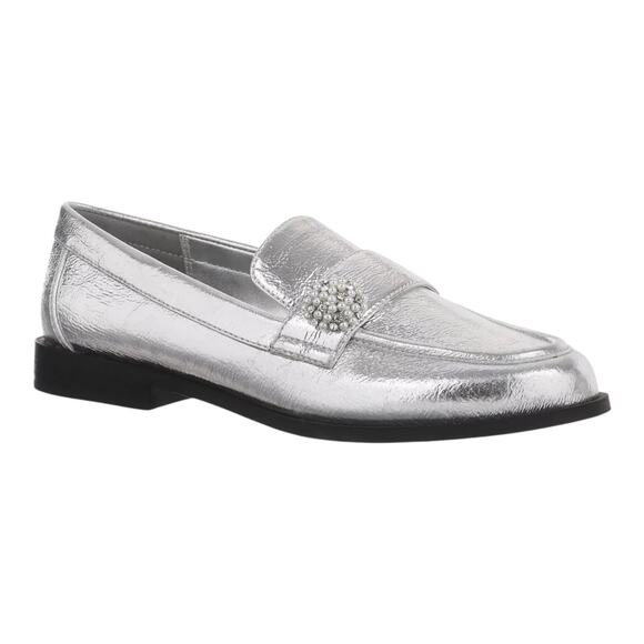 On 34th Shoes - On 34th Women's Marey Beaded Trim Loafers Silver Size 9